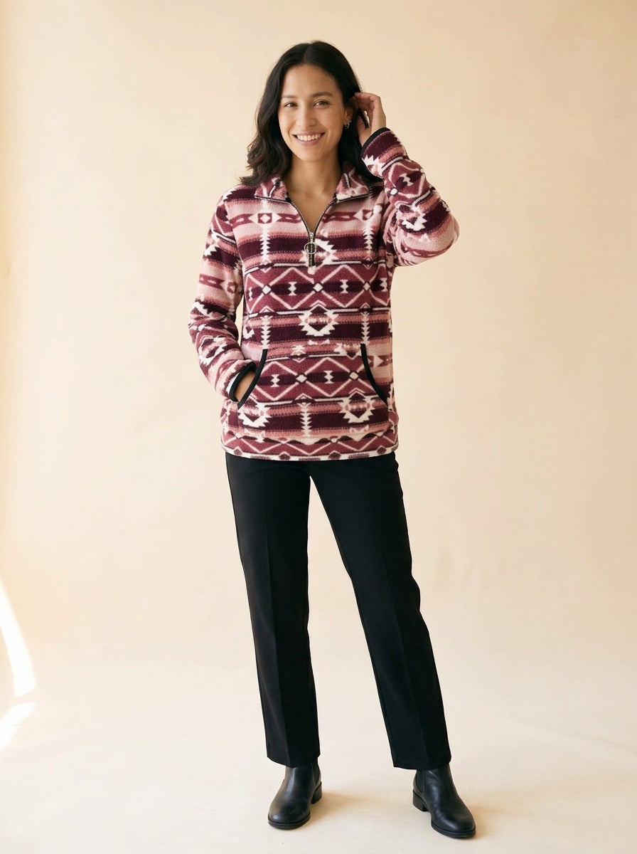 Women's Half-Zip Sweatshirt in Pink - model