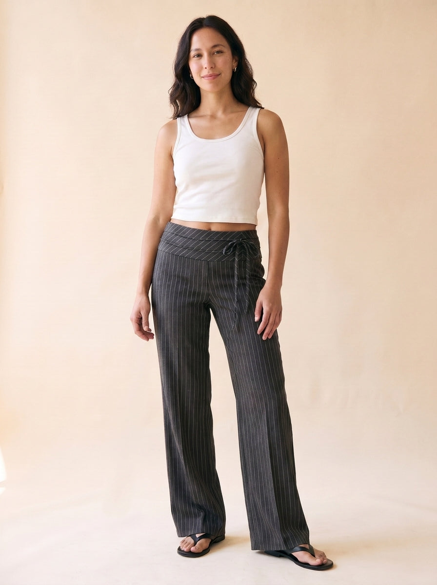 Women's High-Waisted Wide-Leg Pant in Dark Gray - model
