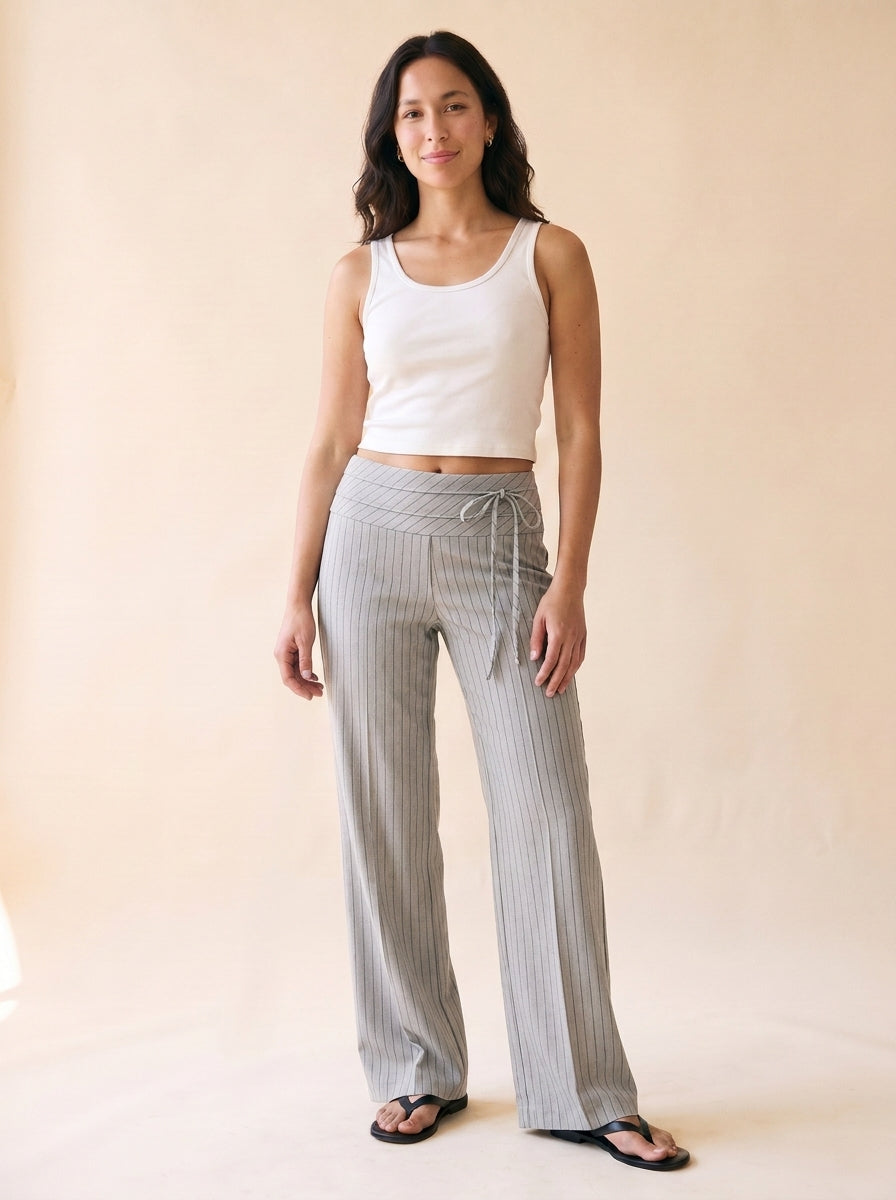 Women's High-Waisted Wide-Leg Pant in Gray - model