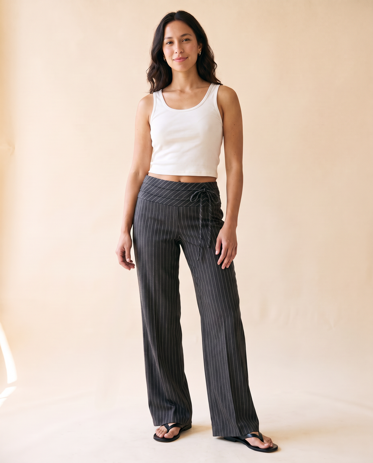 Women's High-Waisted Wide-Leg Pant in Charcoal - model front view
