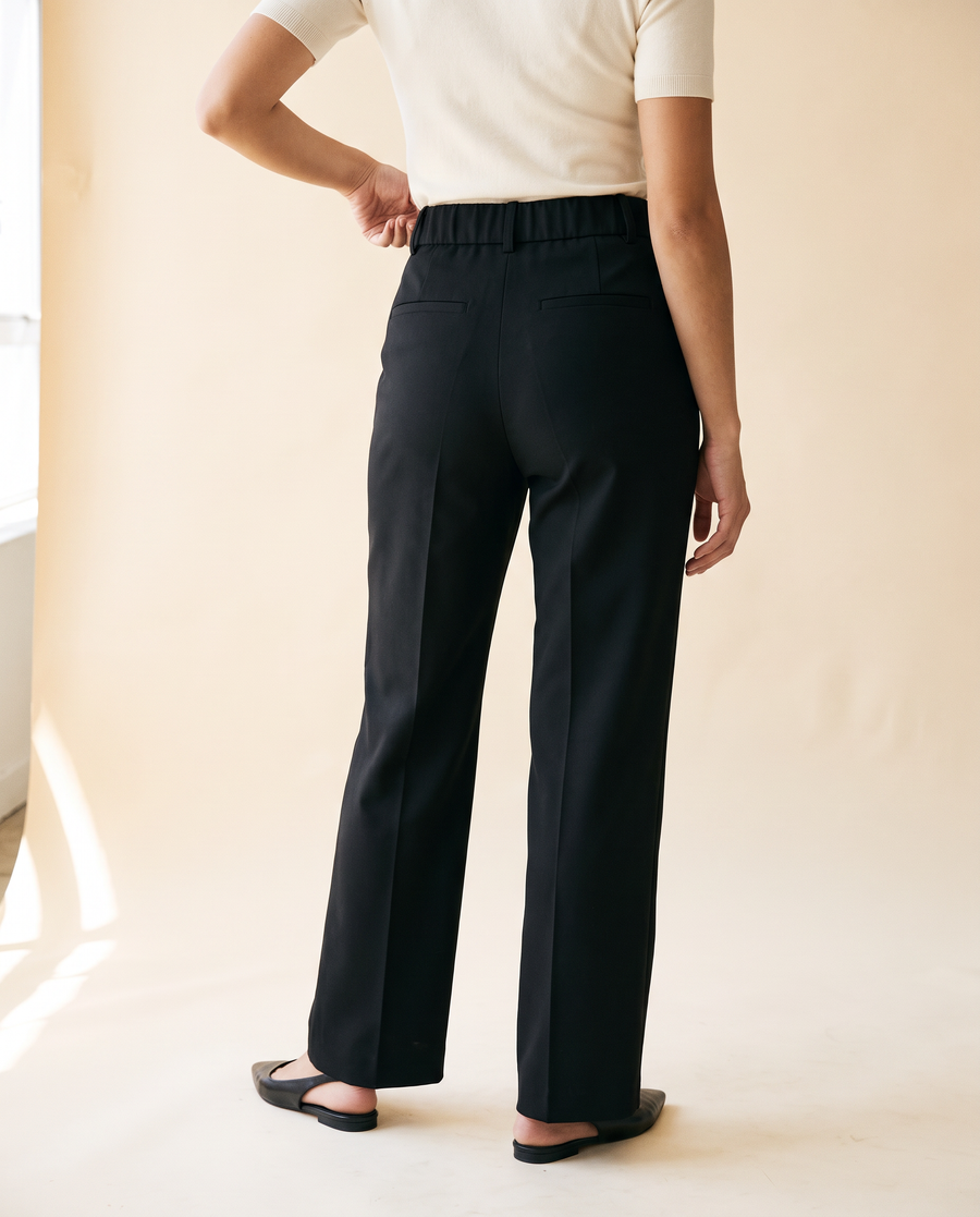 Women's High-Waist Straight Wide-Leg Trouser in Black - model second view