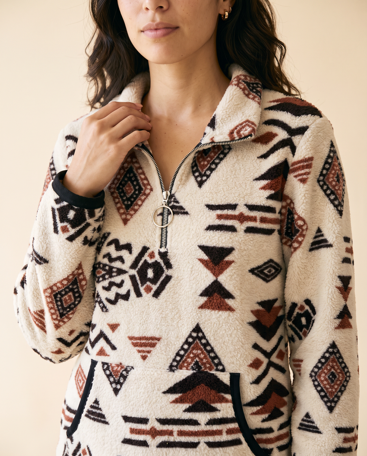 Women's Half-Zip Sweatshirt in Apricot - detail
