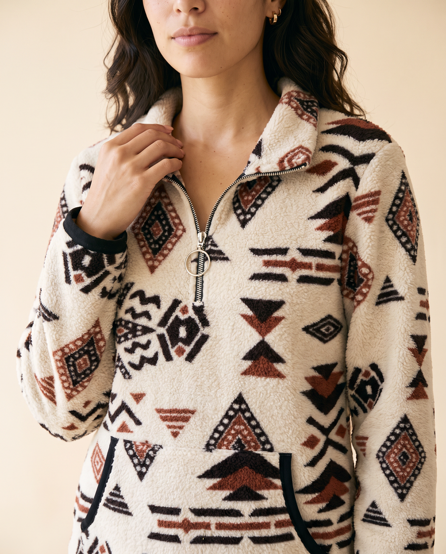 Women's Half-Zip Sweatshirt in Apricot - detail