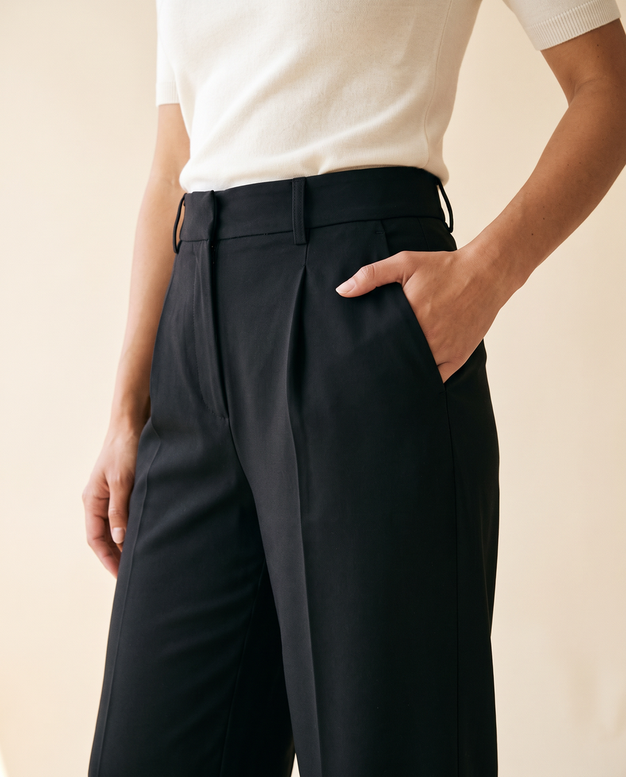 Women's High-Waist Straight Wide-Leg Trouser in Black - detail