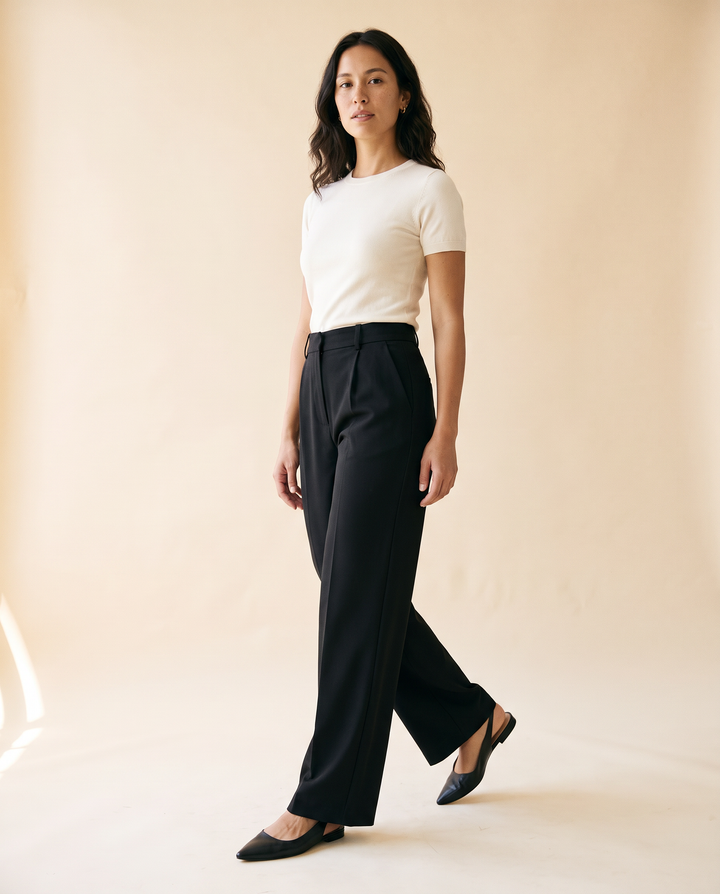 Women's High-Waist Straight Wide-Leg Trouser in Black - model front view