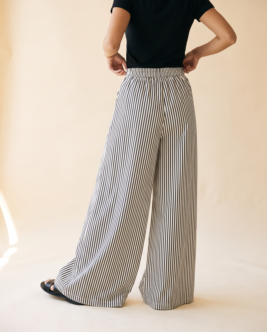 Women's Striped Elastic-Waist Wide-Leg Trouser - model second view
