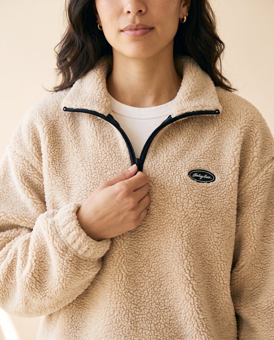 Women's Half-Zip Sherpa Fleece Sweatshirt in Apricot - detail